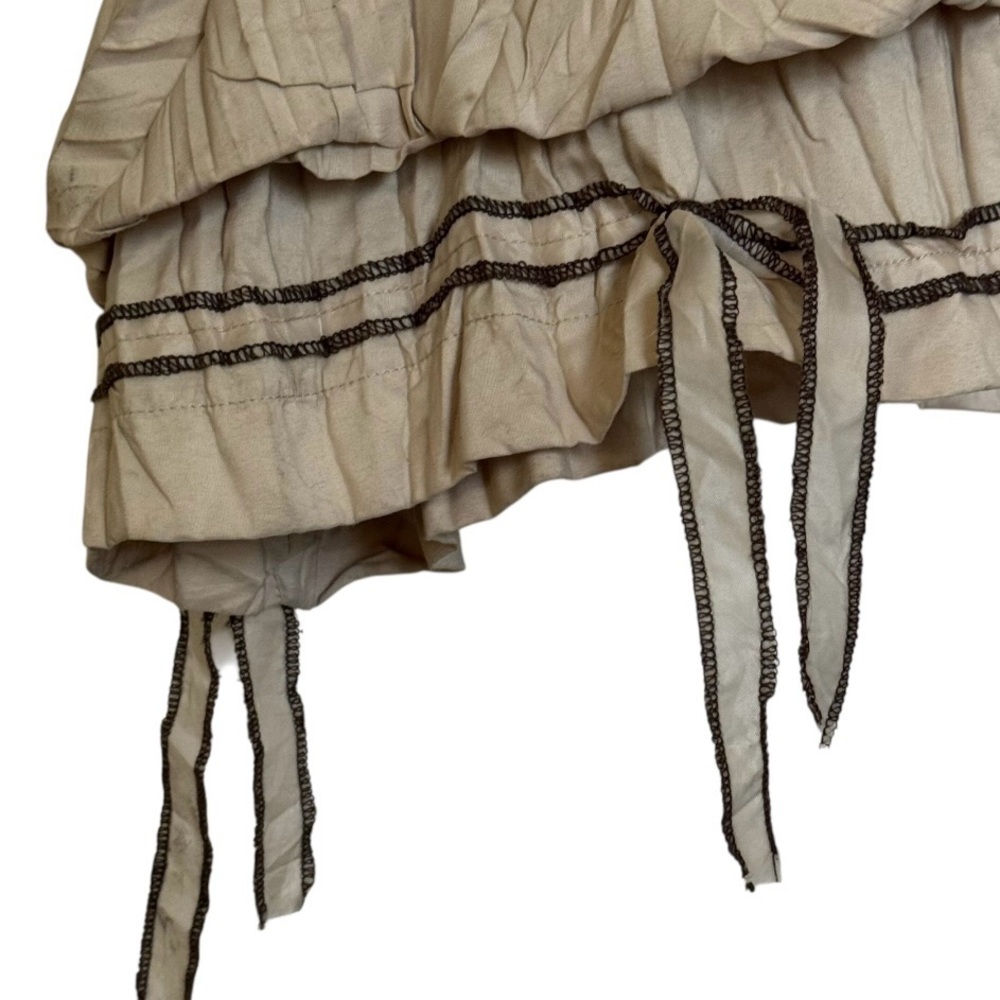 SAGA Pleated Cottagecore Lagenlook Adjustable Drawstring Hem Champagne Skirt - Picture 6 of 16